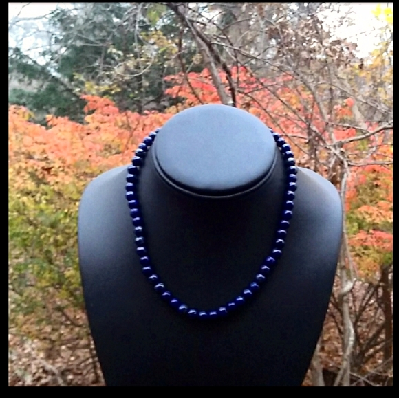 VINTAGE ESTATE 14K Gold High Quality Lapis Lazuli Choker Necklace - Picture 6 of 14